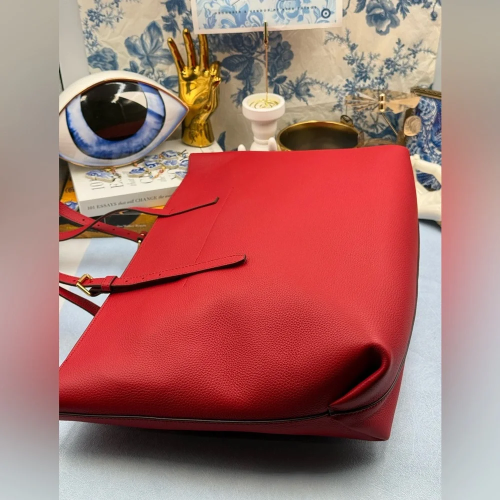 🆕 OROTON 🧿 NWOT Margot Medium Zip Tote Bag, Red Leather